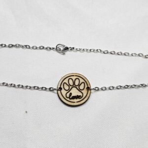 Round Wooden Dog Print Charm