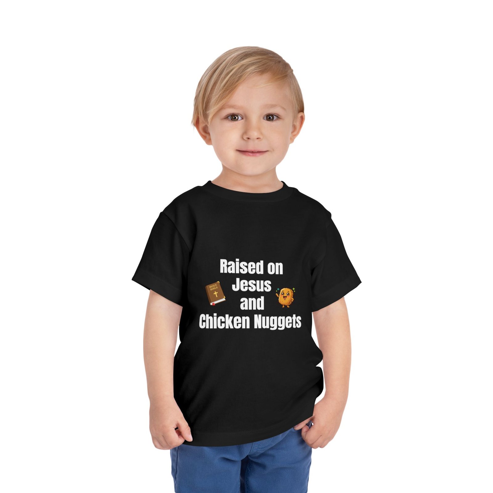 Raised on Jesus and Chicken Nuggets Toddler Tee | Religious Humorous Kids Shirt - Image 2