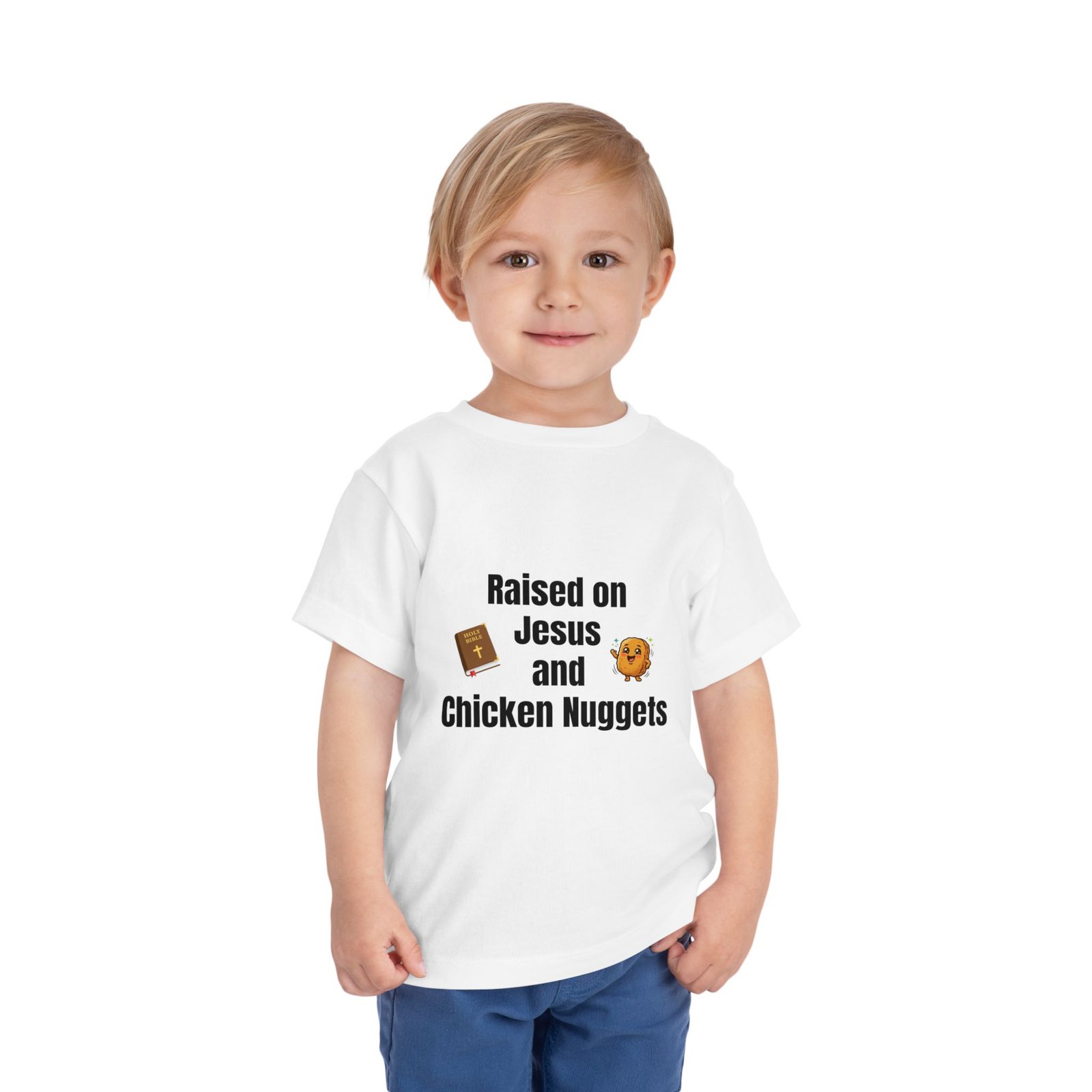 Raised on Jesus and Chicken Nuggets Toddler Tee | Religious Humorous Kids Shirt - Image 5