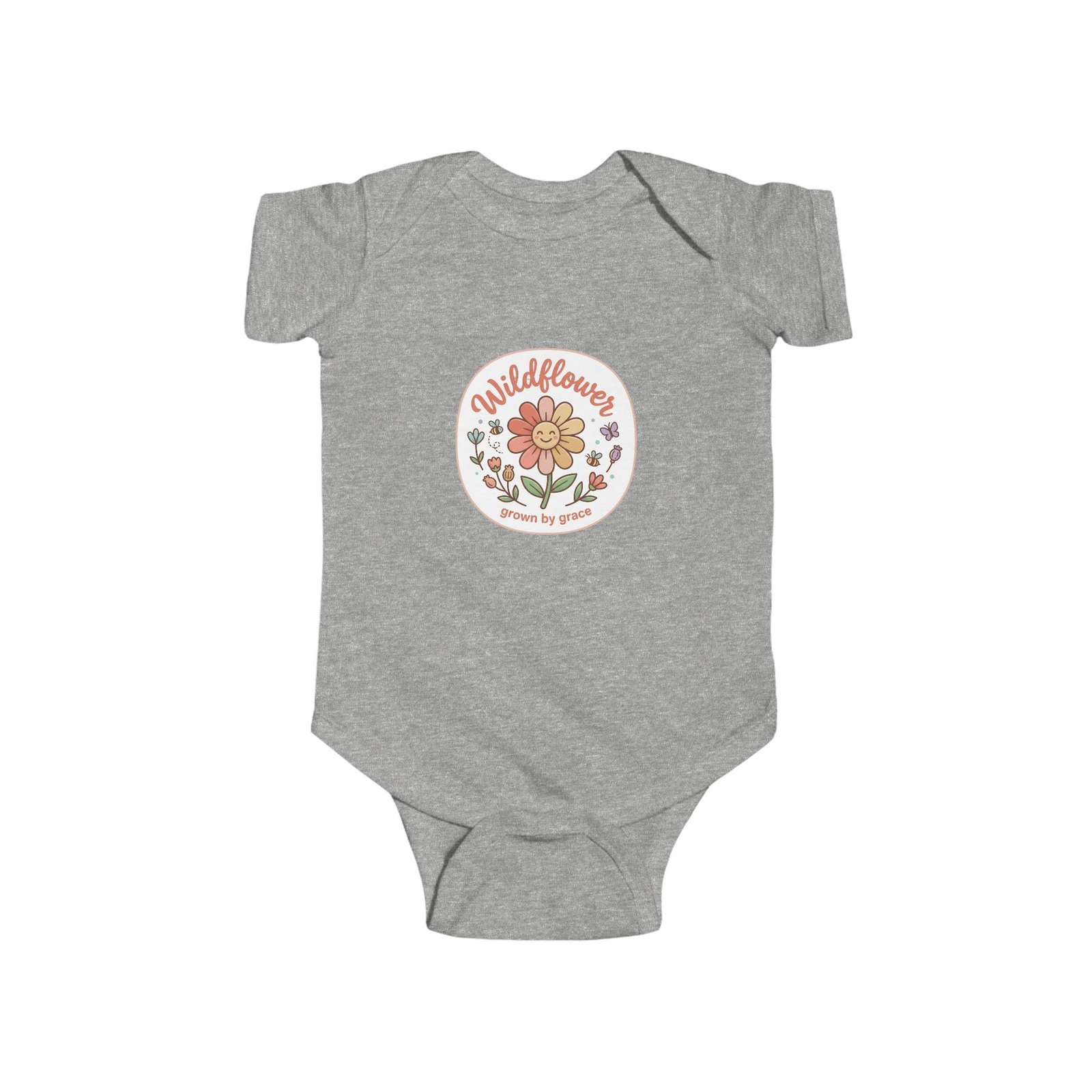 Wildflower Floral Badge Infant Bodysuit | Retro Flower Illustration - Image 4
