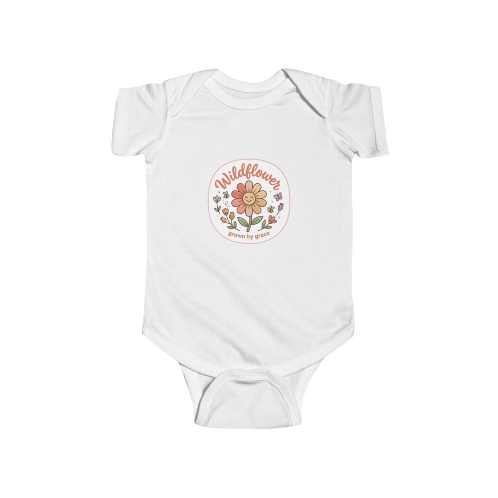 Wildflower Floral Badge Infant Bodysuit | Retro Flower Illustration