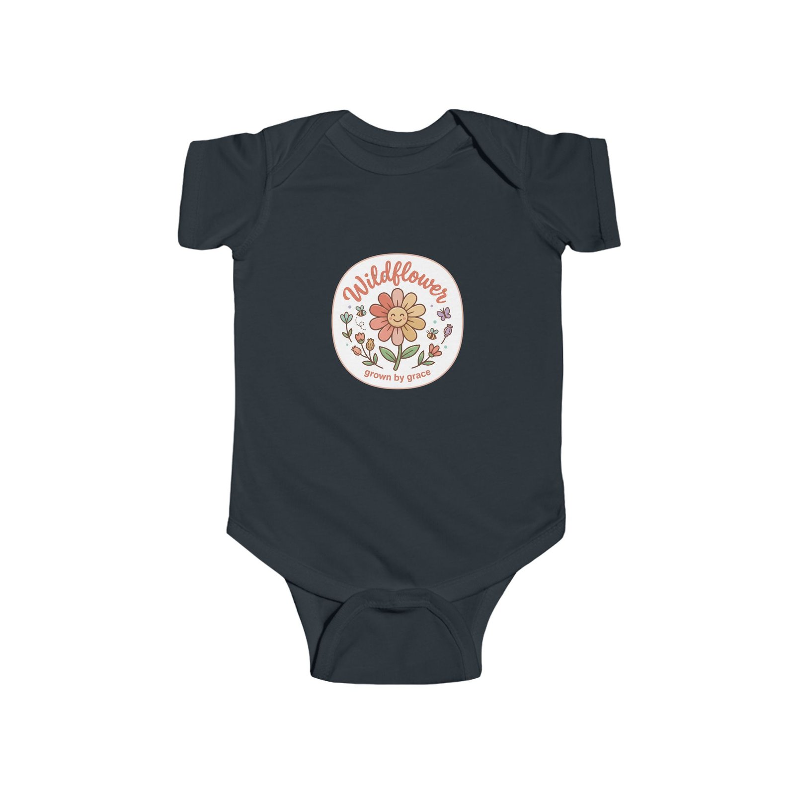 Wildflower Floral Badge Infant Bodysuit | Retro Flower Illustration - Image 10