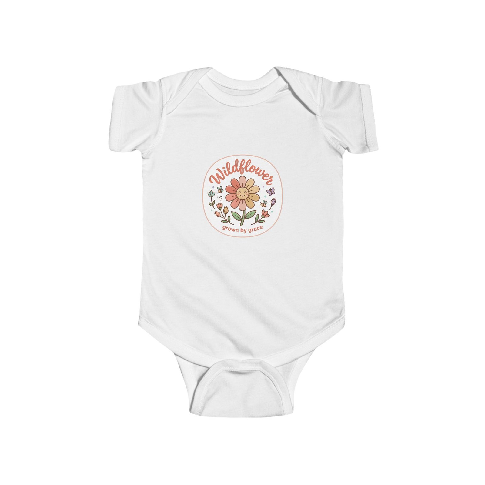 Wildflower Floral Badge Infant Bodysuit | Retro Flower Illustration
