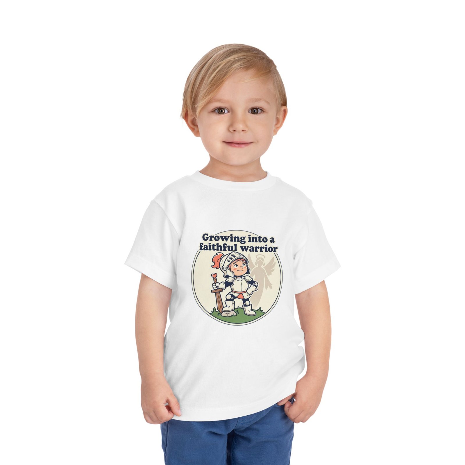Growing into a Faithful Warrior toddler tee | Knight Illustration, Christian Theme - Image 3